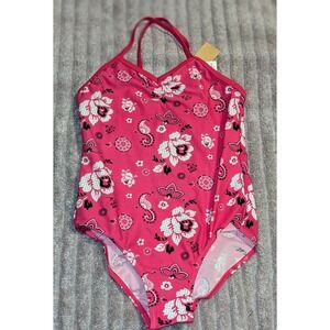 American Eagle Kids AE Swimsuit One Piece Floral Paisley Pink‎ Size 12 NWT